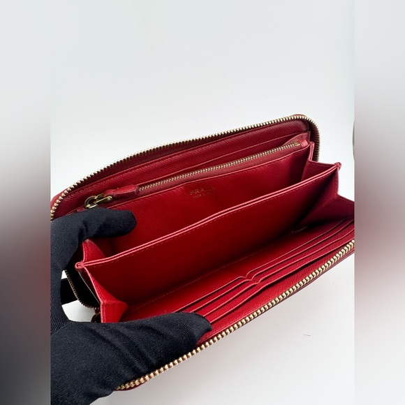 Prada Saffiano Leather Magenta Zip Around Long Wallet with Gold Hardware - Picture 6 of 12